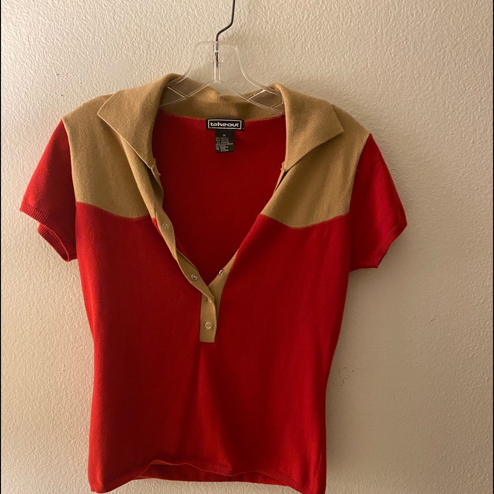 Sold❌❌❌ Y2K top medium red khaki old school style - Picture 1 of 5